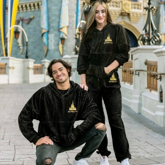 Disney WDW 50th Anniversary Luxe Spirt Jersey Black Corduroy Hooded - Picture 1 of 6